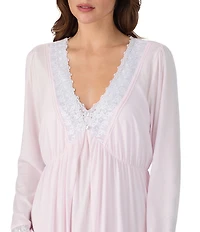 Eileen West Long Sleeve V-Neck Button Front Long Jersey Knit Robe