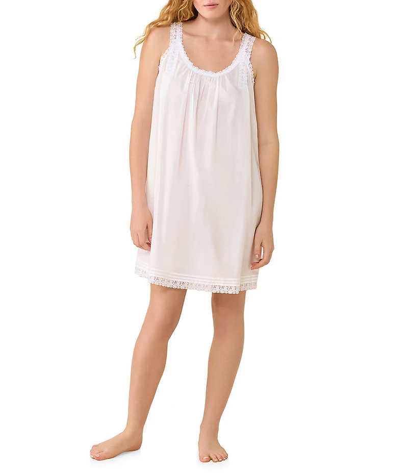 Eileen West Modern Solid Sleeveless Scoop Neck Woven Cotton Short Chemise