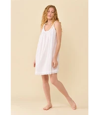 Eileen West Modern Solid Sleeveless Scoop Neck Woven Cotton Short Chemise