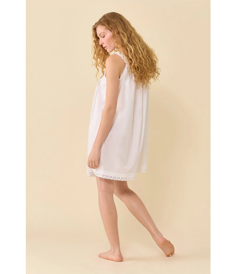 Eileen West Modern Solid Sleeveless Scoop Neck Woven Cotton Short Chemise