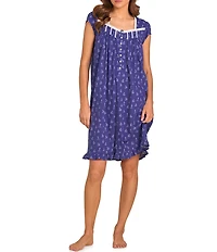 Eileen West Novelty Print Cap Sleeve Sweetheart Neck Jersey Knit Short Nightgown