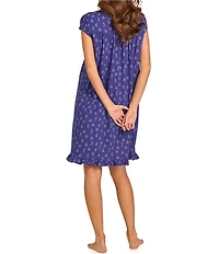 Eileen West Novelty Print Cap Sleeve Sweetheart Neck Jersey Knit Short Nightgown