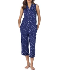 Eileen West Novelty Print Sleeveless Notch Collar Jersey Knit Cotton Capri Pajama Set