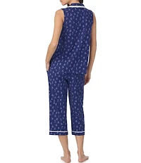 Eileen West Novelty Print Sleeveless Notch Collar Jersey Knit Cotton Capri Pajama Set
