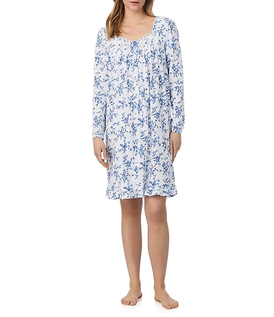 Eileen West Peached Jersey Long Sleeve Sweetheart Neck Floral Print Short Nightgown