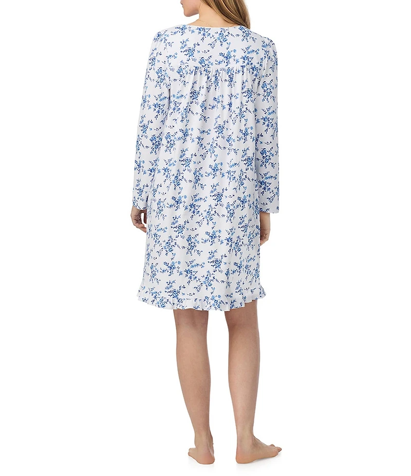 Eileen West Peached Jersey Long Sleeve Sweetheart Neck Floral Print Short Nightgown