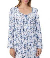 Eileen West Peached Jersey Long Sleeve Sweetheart Neck Floral Print Short Nightgown