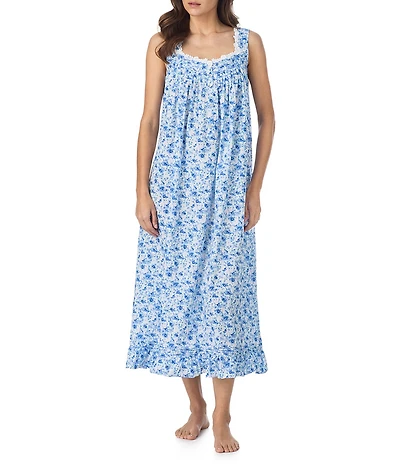 Eileen West Petite Hydrangea Print Sleeveless Sweetheart Neck Cotton Woven Lawn Ballet Nightgown