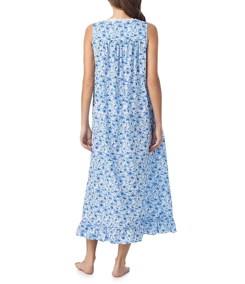 Eileen West Petite Hydrangea Print Sleeveless Sweetheart Neck Cotton Woven Lawn Ballet Nightgown