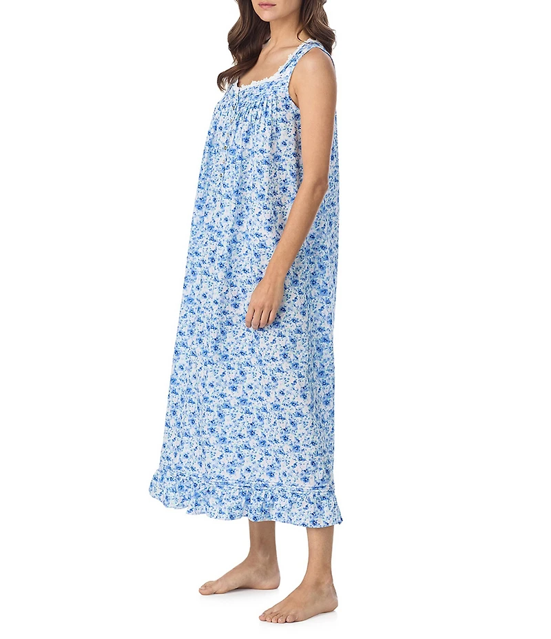 Eileen West Petite Hydrangea Print Sleeveless Sweetheart Neck Cotton Woven Lawn Ballet Nightgown