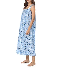 Eileen West Petite Hydrangea Print Sleeveless Sweetheart Neck Cotton Woven Lawn Ballet Nightgown
