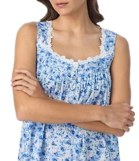 Eileen West Petite Hydrangea Print Sleeveless Sweetheart Neck Cotton Woven Lawn Ballet Nightgown