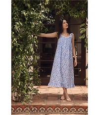 Eileen West Petite Hydrangea Print Sleeveless Sweetheart Neck Cotton Woven Lawn Ballet Nightgown