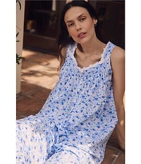 Eileen West Petite Hydrangea Print Sleeveless Sweetheart Neck Cotton Woven Lawn Ballet Nightgown