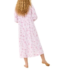 Eileen West Pink Floral Print Midi Sleeve Scoop Neck Pointelle Ballet Nightgown