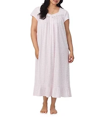 Eileen West Plus Size Cap Sleeve Sweetheart Neck Cotton Jersey Knit Ditsy Floral Short Nightgown