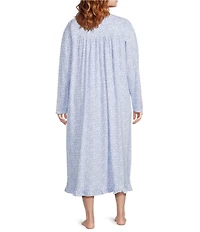 Eileen West Plus Size Ditsy Print Long Sleeve Square Neck Jersey Knit Long Nightgown