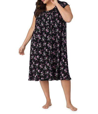 Eileen West Plus Size Floral Cap Sleeve Sweetheart Neck Modal Jersey Knit Waltz Nightgown
