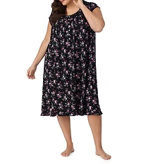 Eileen West Plus Size Floral Cap Sleeve Sweetheart Neck Modal Jersey Knit Waltz Nightgown