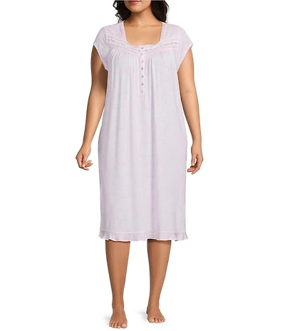 Eileen West Plus Size Floral Cap Sleeve Sweetheart Neck Modal Jersey Knit Waltz Nightgown