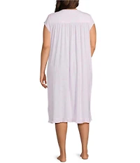 Eileen West Plus Size Floral Cap Sleeve Sweetheart Neck Modal Jersey Knit Waltz Nightgown