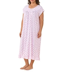 Eileen West Plus Size Floral Print Cap Sleeve Scoop Neck Cotton Jersey Knit Midi Nightgown