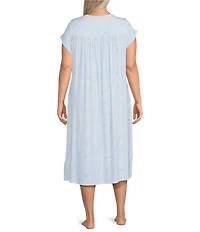 Eileen West Plus Size Floral Print Cap Sleeve Scoop Neck Jersey Knit Waltz Nightgown