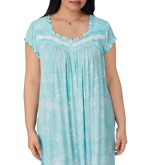 Eileen West Plus Size Floral Print Cap Sleeve Sweetheart Neck Jersey Knit Nightgown