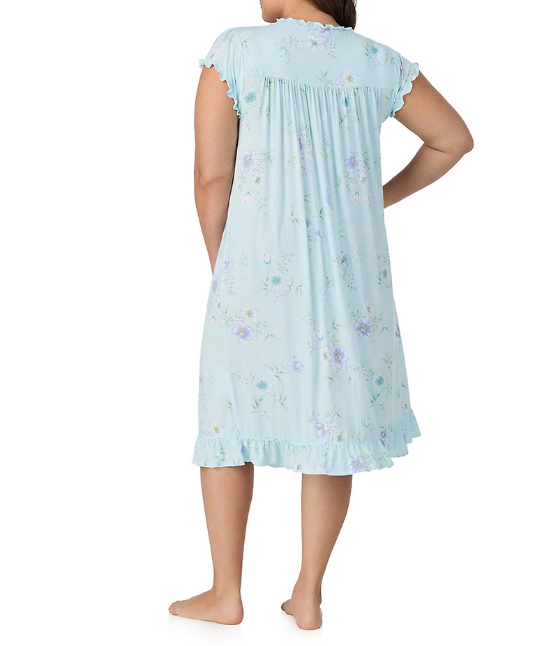 Eileen West Plus Size Floral Print Cap Sleeve Sweetheart Neck Jersey Knit Waltz Nightgown