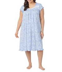 Eileen West Plus Size Floral Print Cap Sleeve Sweetheart Neck Jersey Knit Waltz Nightgown