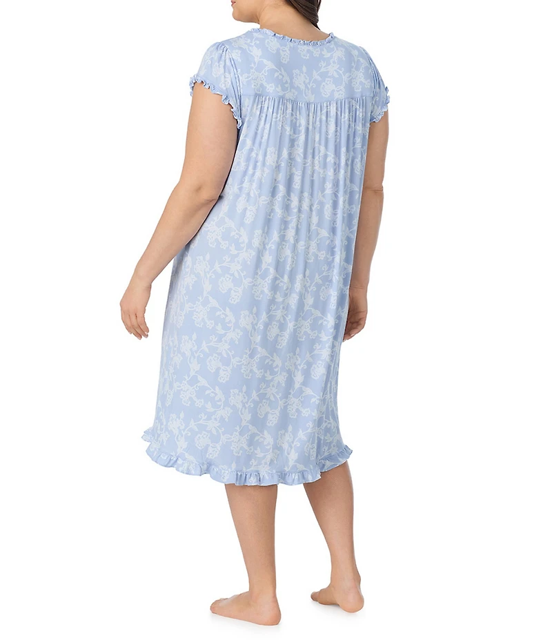 Eileen West Plus Size Floral Print Cap Sleeve Sweetheart Neck Jersey Knit Waltz Nightgown