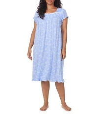 Eileen West Plus Size Floral Print Cap Sleeve Sweetheart Neck Jersey Knit Waltz Nightgown