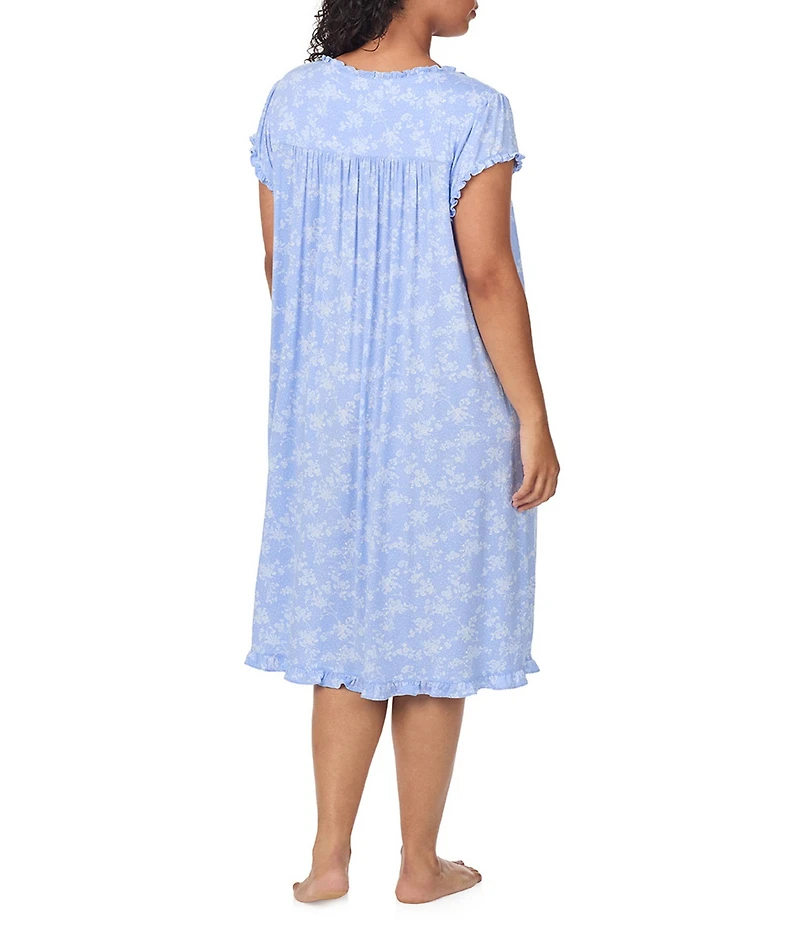 Eileen West Plus Size Floral Print Cap Sleeve Sweetheart Neck Jersey Knit Waltz Nightgown