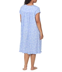 Eileen West Plus Size Floral Print Cap Sleeve Sweetheart Neck Jersey Knit Waltz Nightgown