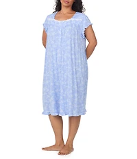Eileen West Plus Size Floral Print Cap Sleeve Sweetheart Neck Jersey Knit Waltz Nightgown