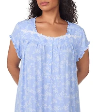 Eileen West Plus Size Floral Print Cap Sleeve Sweetheart Neck Jersey Knit Waltz Nightgown