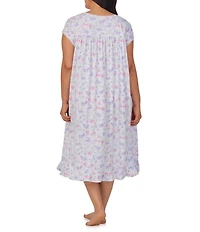 Eileen West Plus Size Floral Print Cap Sleeve Sweetheart Neck Partial Button Front Jersey Knit Waltz Nightgown