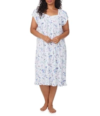 Eileen West Plus Size Floral Print Cap Sleeve Sweetheart Neck Pointelle Knit Waltz Nightgown