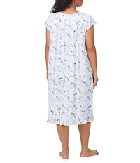 Eileen West Plus Size Floral Print Cap Sleeve Sweetheart Neck Pointelle Knit Waltz Nightgown
