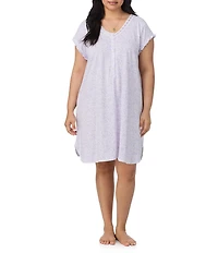 Eileen West Plus Size Floral Print Cap Sleeve V Neck Jersey Knit Cotton Short Nightgown