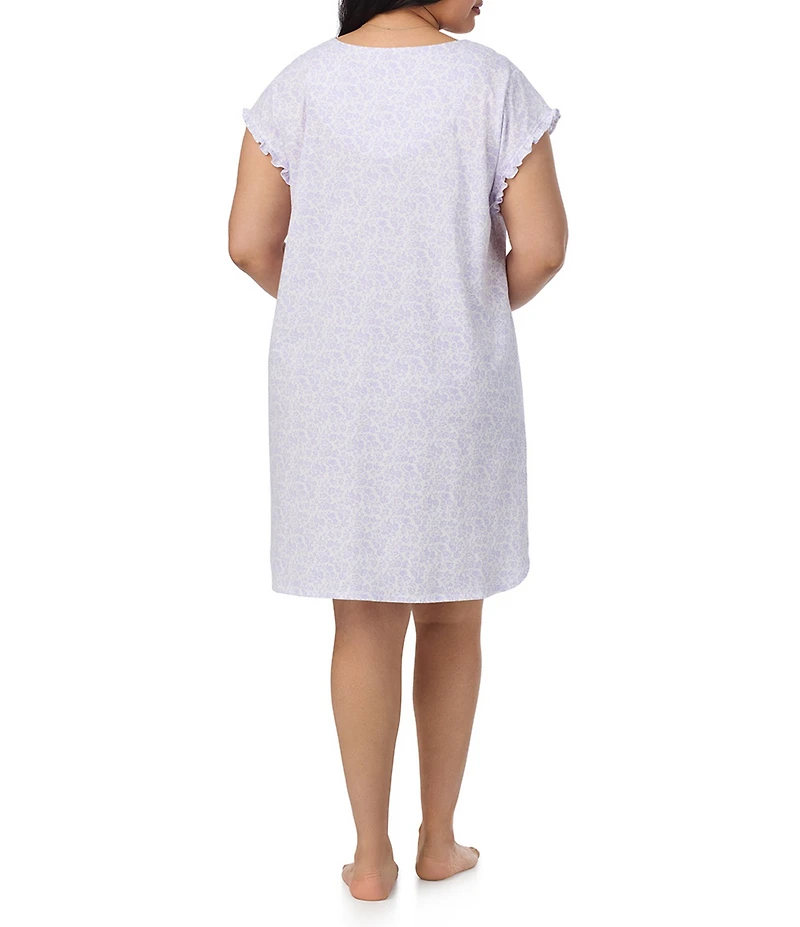 Eileen West Plus Size Floral Print Cap Sleeve V Neck Jersey Knit Cotton Short Nightgown