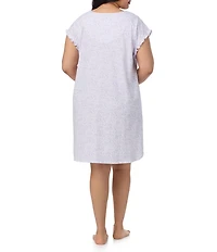 Eileen West Plus Size Floral Print Cap Sleeve V Neck Jersey Knit Cotton Short Nightgown