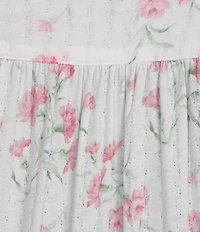 Eileen West Plus Size Floral Print Cap Sleeve V Neck Pointelle Waltz Nightgown