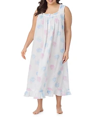 Eileen West Plus Size Floral Print Sleeveless Sweetheart Neck Woven Ballet Nightgown