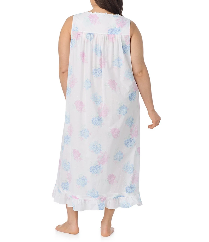 Eileen West Plus Size Floral Print Sleeveless Sweetheart Neck Woven Ballet Nightgown