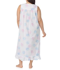 Eileen West Plus Size Floral Print Sleeveless Sweetheart Neck Woven Ballet Nightgown