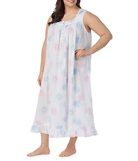 Eileen West Plus Size Floral Print Sleeveless Sweetheart Neck Woven Ballet Nightgown