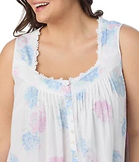 Eileen West Plus Size Floral Print Sleeveless Sweetheart Neck Woven Ballet Nightgown