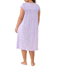 Eileen West Plus Size Lavender Floral Print Cap Sleeve Sweetheart Neck Modal Jersey Knit Waltz Nightgown