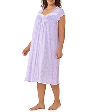 Eileen West Plus Size Lavender Floral Print Cap Sleeve Sweetheart Neck Modal Jersey Knit Waltz Nightgown